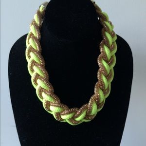 Neon yellow and gold braided necklace